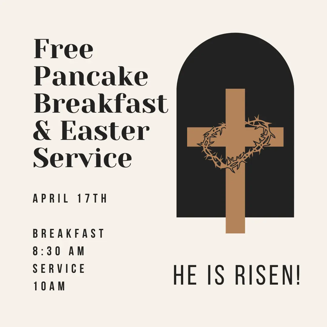 Free pancake breakfast and Easter service flyer