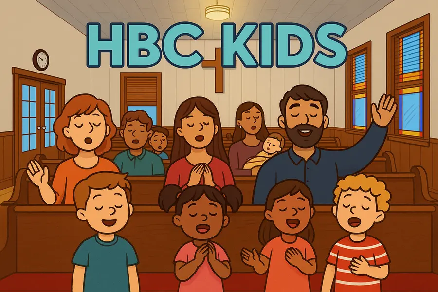 Illustration of children worshiping with their families in the pews
